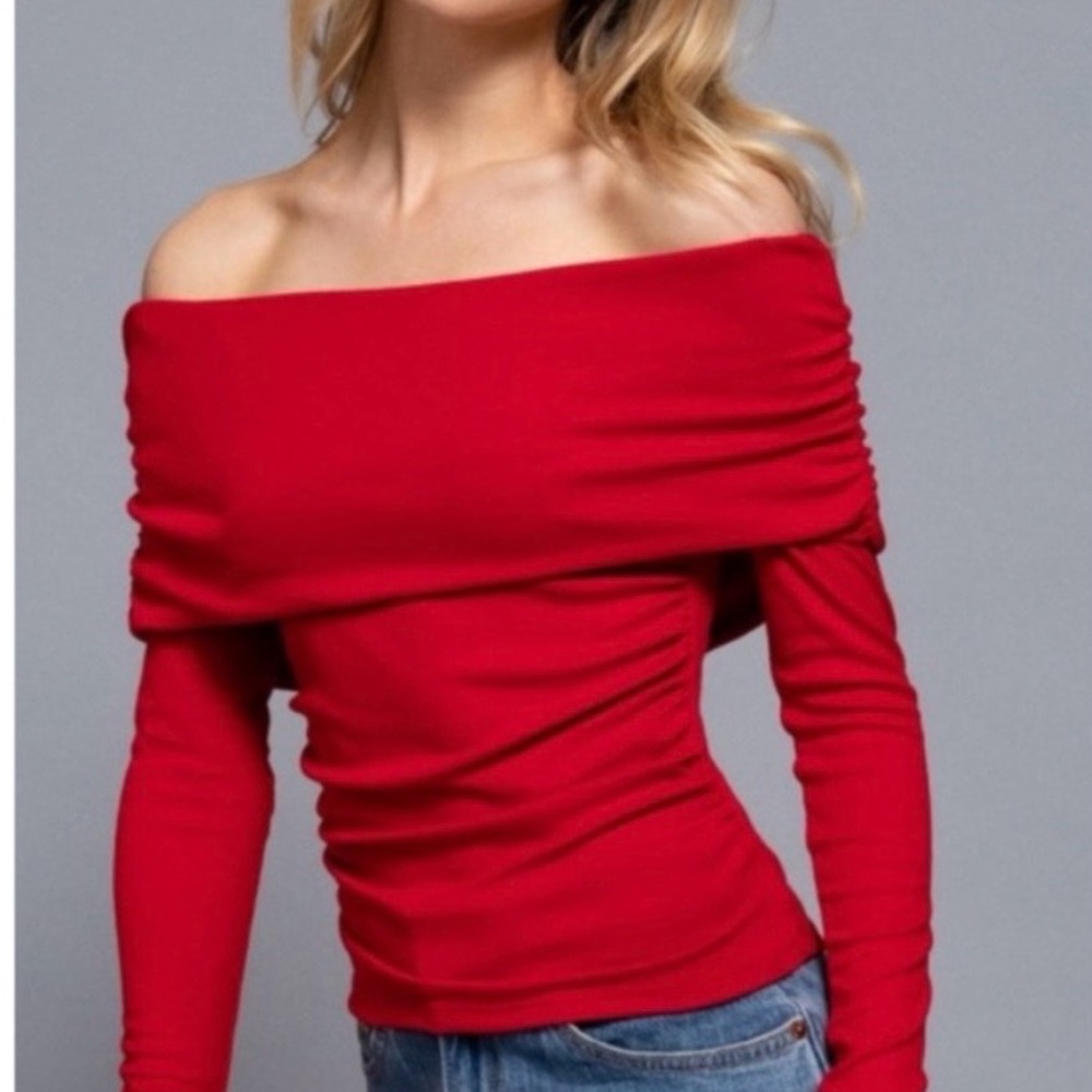 Active USA Bold Red Off-Shoulder Sweater